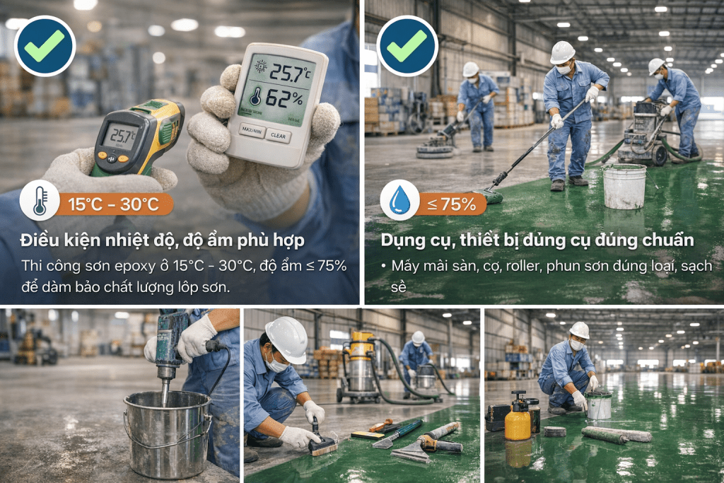 Điều kiện và thiết bị thi công sơn