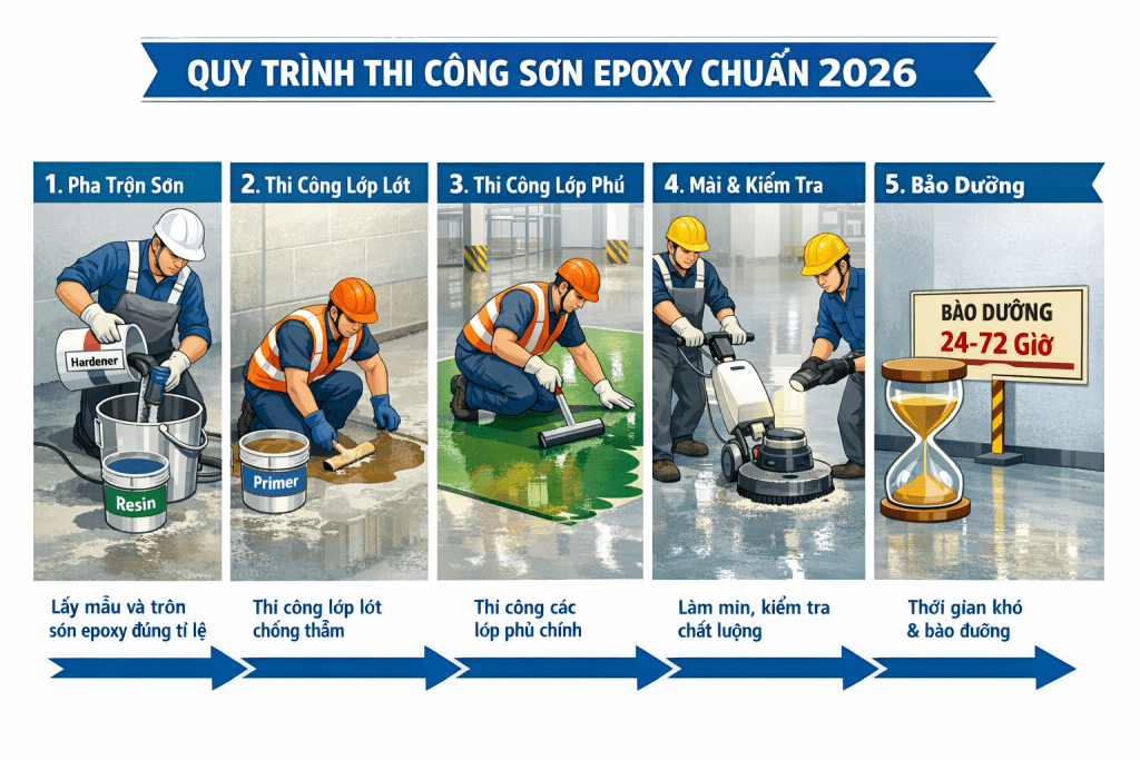 Quy trình thi công sơn epoxy 5 bước chính