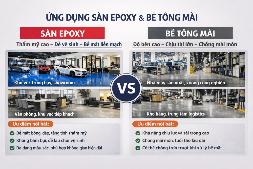 So sánh sàn epoxy và bê tông mài 2 - Hoàng Anh