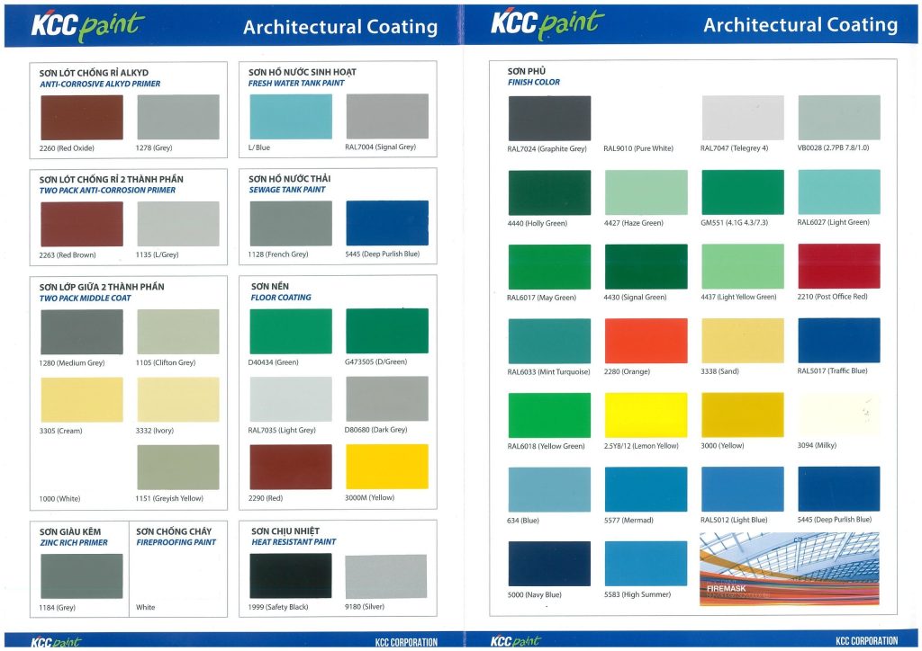 bảng màu sơn kcc
