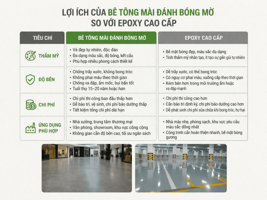 so sánh sàn bê tông và epoxy ứng dụng - Hoàng Anh